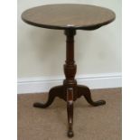 George III mahogany tripod table, circular snap top on turned column Condition Report Very good