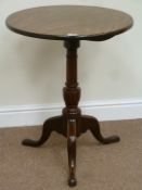 George III mahogany tripod table, circular snap top on turned column Condition Report Very good