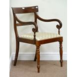 Regency mahogany armchair with turned legs and upholstered drop in seat