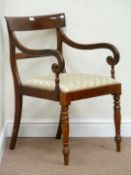 Regency mahogany armchair with turned legs and upholstered drop in seat
