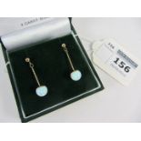 Pair of opal pendant ear-rings stamped 375