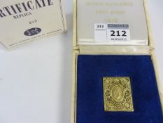 Union of South Africa 18ct gold First Stamp 1910 diamond anniversary 1970 boxed with certificate