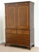 19th century inlaid mahogany linen press,