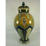 Sarreguemines Moorish design vase and cover H41cm