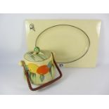 Clarice Cliff 'Delicia Citrus' pattern biscuit barrel and cover H24cm overall and a Biarritz