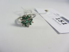 Emerald and diamond cluster ring stamped 9k