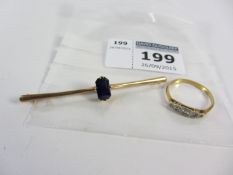Diamond ring stamped 18ct and a sapphire bar brooch stamped 9ct