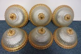 Six glass and gilt metal centre light fittings H20cm