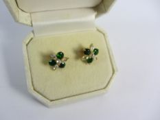 Pair Russian diopside and green topaz ear-rings stamped 925