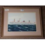 'English Prince' - Ship Portrait, gouache signed and dated by H Crane 1954,