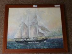 'The Malcolm Miller Schooner off the Coast', oil on canvas titled,