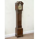 Reproduction figured mahogany cased Granddaughter clock, chiming movement,
