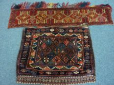 Old hand knotted Turkoman jallar tent hanging L62cm and one other hanging (2)