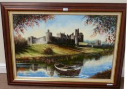'Alnwick Castle', oil on board by Dallas K Taylor,