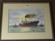 'Steam Ship Arriving in Hull', watercolour signed and dated by Alan Smith  2001,