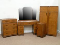 Art Deco period oak four piece bedroom suite comprising of - gentleman's wardrobe (W92cm, H154cm,