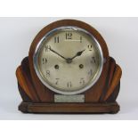 Art Deco period rosewood and walnut cased mantle clock with striking movement,