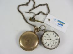 Hallmarked silver key wound pocket watch by H W Benson London 1893 and chain and an Elgin gold