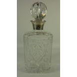 Crystal decanter with hallmarked silver collar H26.