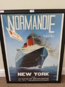 'Normandie' framed reproduction shipping line poster 79cm x 59cm