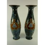 Pair Royal Doulton stoneware vases with Art Nouveau decoration,