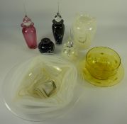 Three handmade Adrian Sankey scent bottles three other pieces of Adrian Sankey art glass and a Webb