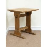 20th century pine square top table on waxed pine jointed base, 61cm x 61cm,