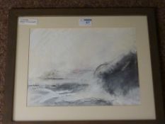 'Down the Beach to Ravenscar from Robin Hoods Bay' mixed media signed and dated '79 by David