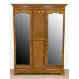 Edwardian inlaid mahogany wardrobe fitted with two bevelled glass mirror doors, W164cm, H,
