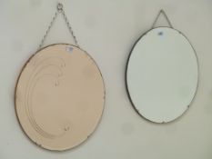 Art Deco period tinted circular frameless mirror with pattern (D51cm),