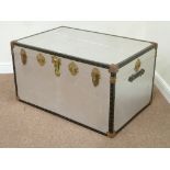 Aluminium bound chest with hinged lid and carrying handles