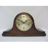 Early 20th century oak domed mantle clock, chiming movement, W43cm,
