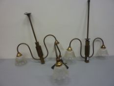 Pair of Art Deco period two branch light fittings H79cm and an adjustable desk lamp