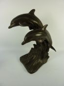 'Free Spirits' bronzed dolphin sculpture H32cm