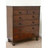 19th century figured mahogany chest fitted with two short, four long and one 'secret' frieze drawer,