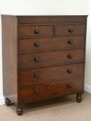 19th century figured mahogany chest fitted with two short, four long and one 'secret' frieze drawer,