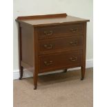 Edwardian inlaid mahogany three drawer chest, W78cm, H81cm,