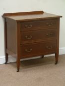 Edwardian inlaid mahogany three drawer chest, W78cm, H81cm,