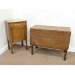 19th century mahogany drop leaf table and a mahogany bow front bedside cabinet,
