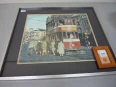 Service 18 Tram Leeds, colour print signed and dated Bryan Ellis 26.11.