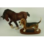 Royal Doulton matt shire horse and a Beswick Connoisseur Model Basset Hound (2)