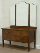 Edwardian inlaid mahogany dressing chest fitted with three drawers and triple mirror back, W122cm,