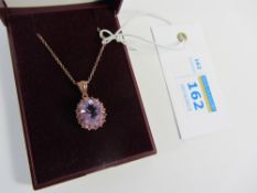 Amethyst pendant on rose gold-plated chain stamped 925