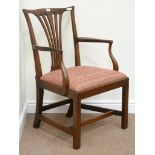 Georgian mahogany wide seat carver armchair with upholstered drop in seat