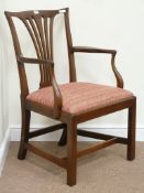 Georgian mahogany wide seat carver armchair with upholstered drop in seat