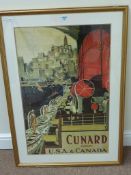 Cunard Line reproduction framed shipping line poster 75cm x 48cm