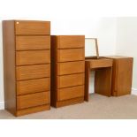 Teak bedroom suite comprising narrow chest of six drawers (W59cm), chest of five drawers (W59cm),