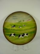 Eskdale Studio platter painted with grazing cattle D35cm (with stand)