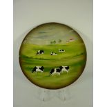 Eskdale Studio platter painted with grazing cattle D35cm (with stand)