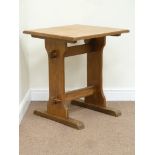 20th century pine square top table on waxed pine jointed base, 61cm x 61cm,